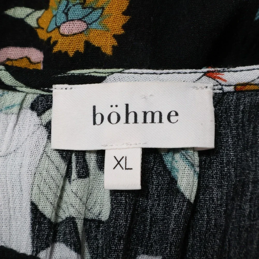 Bohme Floral Maxi Dress Womens XL Black Flutter Sleeve Smocked Waist Boho Flowy
